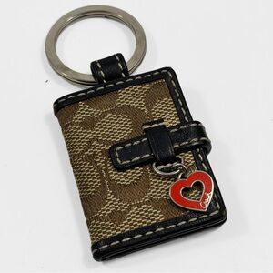 VINTAGE Y2K Coach Legacy Signature Leather Canvas Keychain with Red Heart Charm
